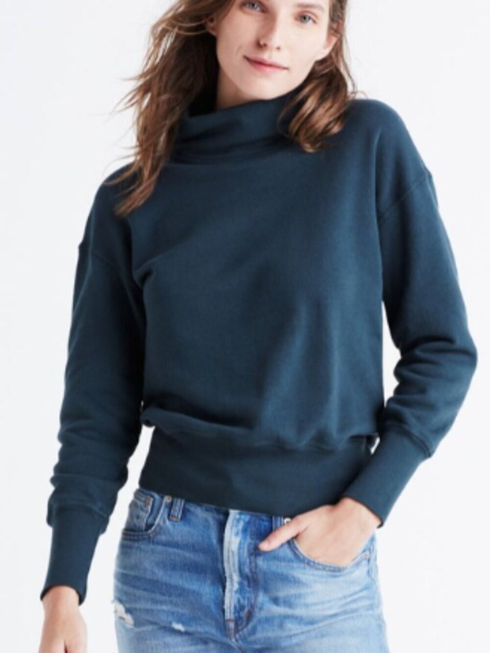 Madewell Rivet & Thread LA Turtleneck Sweatshirt: Garment-Dyed - Steel Green - Picture 2 of 7